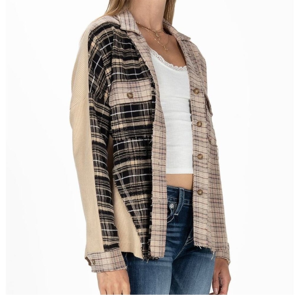 Miss Me Plaid Patchwork Button-Up Shacket Shirt J… - image 2